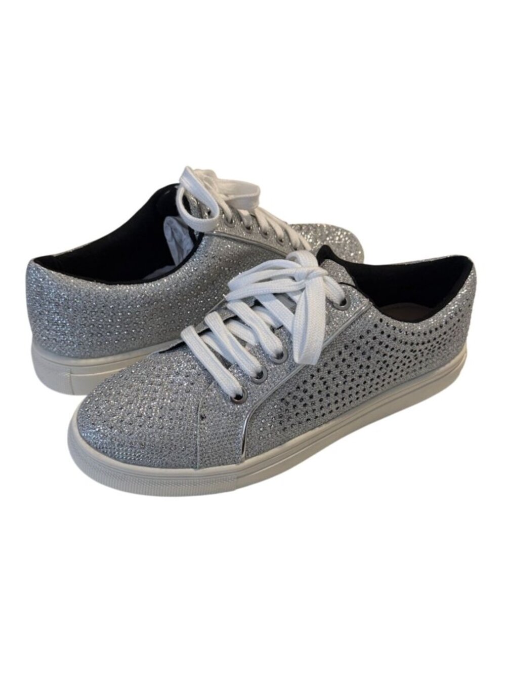 Badgley Mischka Ryan Rhinestone Crystal Metallic Lace Up Sneakers Size 7.5 NIB